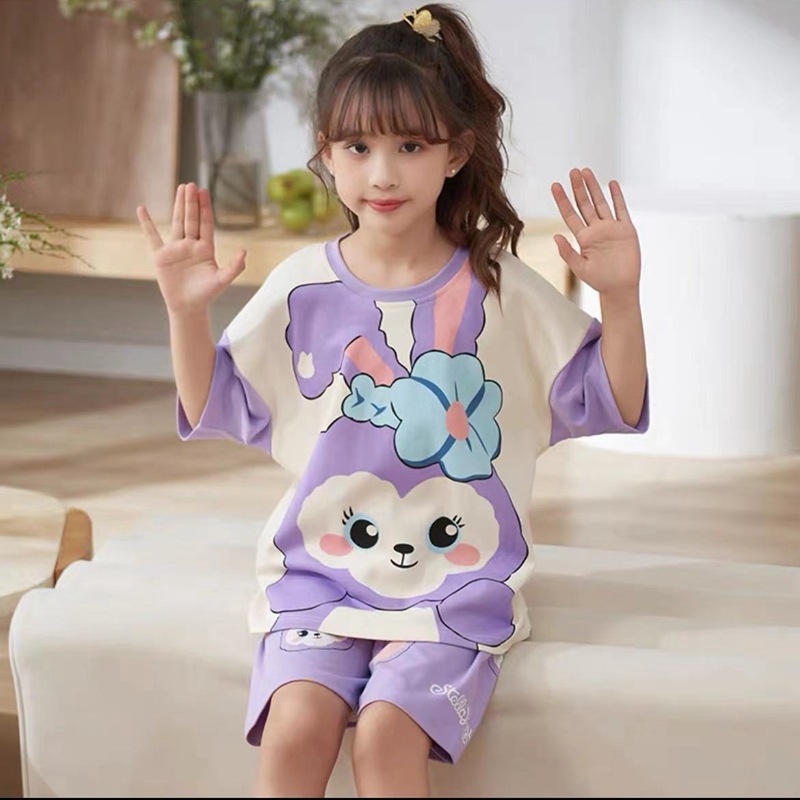 Picture of New Style Pajamas for Girls Summer Thin Air Conditioning Home Clothes for Girls 2024 New Style Short Sleeve Suit for Summer Outer Wear