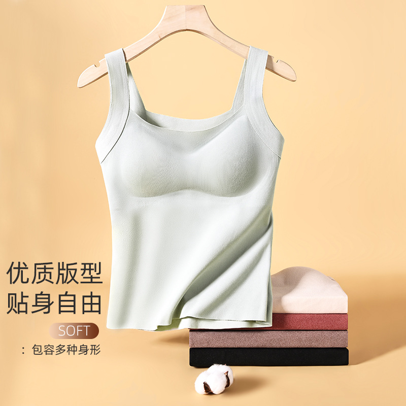 Women's Thermal Vest with Chest Pad Thickened fleece-lined Wool Silk Thermal Underwear Sleeveless Top for Autumn and Winter 2024