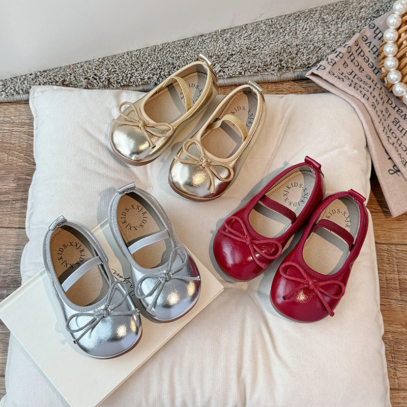 Children's Small Leather Shoes 2025 Spring and Autumn New Korean Style Girls Soft Sole Shoes Bow Baby Non-slip Fashion Single-layer Shoes