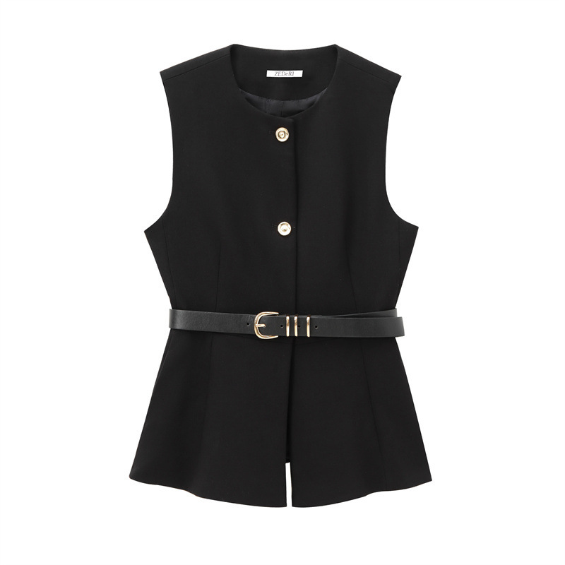 SAW AliExpress Independent Stand Style Women's Fashion Elegant Sleeveless Belt Long Hair Vest 9300525