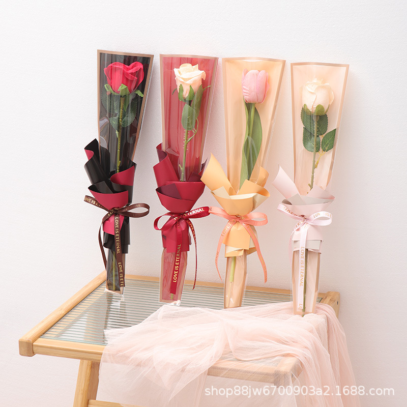 Valentine's Day Single Flower Packaging Bag Rose Multi-Branch Bag Transparent Bouquet Stall Floral Flower Wrapping Material