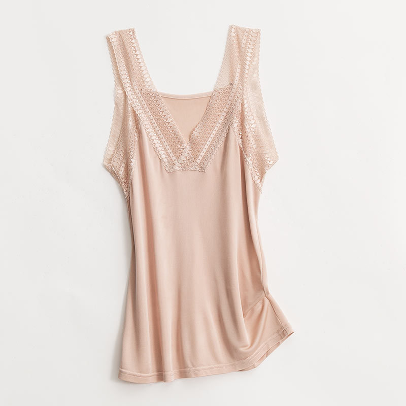 Tangge New V-neck Lace Back Silk Sling Women's Base Sexy Sleeveless Mulberry Silk Small Vest