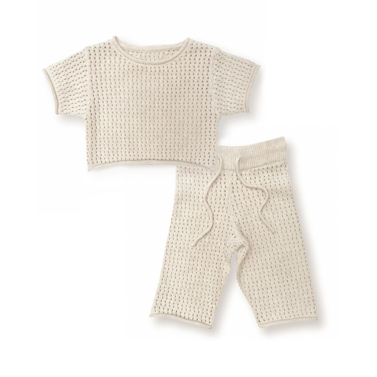 Picture of Baby Summer Hollow Breathable Curled Knit Sweater Short-sleeved Top Trousers suit Baby Cotton Sweater