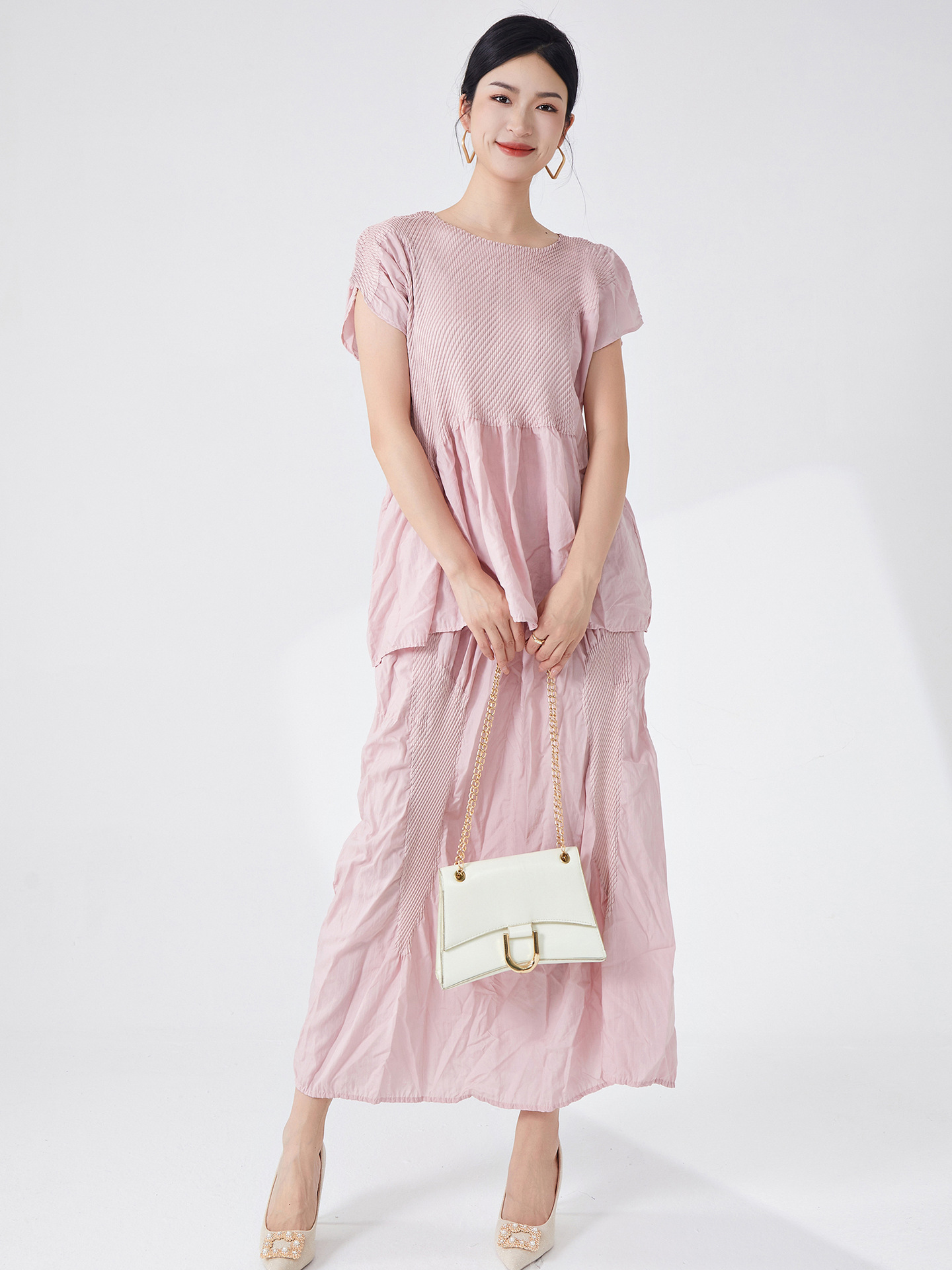 Miyake suit Women's High-end 2025 Summer New Commuter Wear Irregular Loose Short-sleeved T-shirt Skirt
