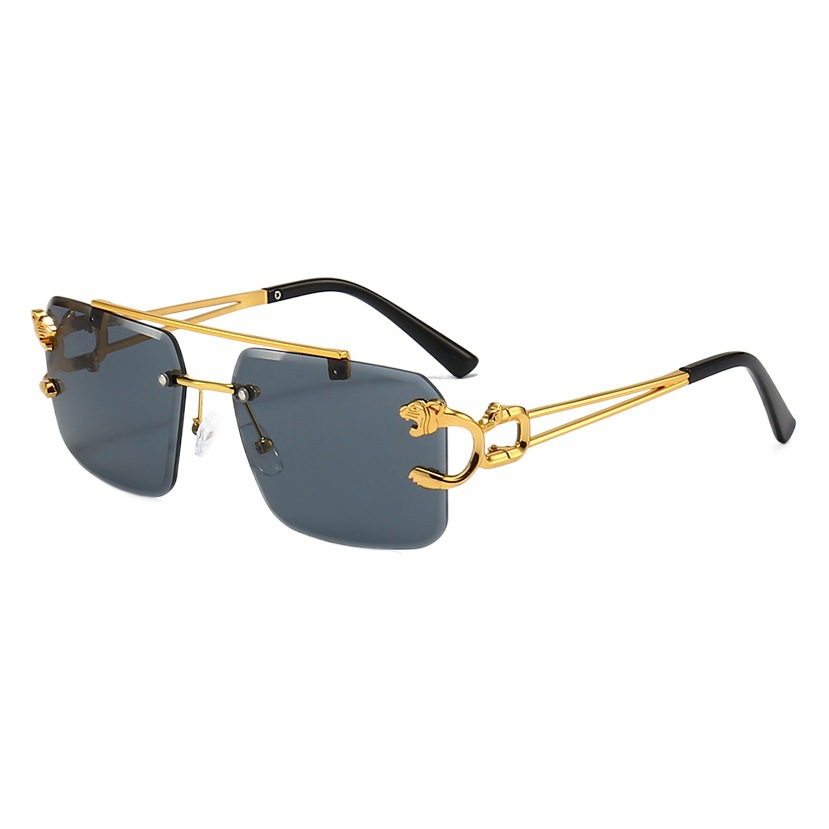 2023 new trendy frameless leopard head sunglasses UV protection handsome high-end fashion driving sunglasses