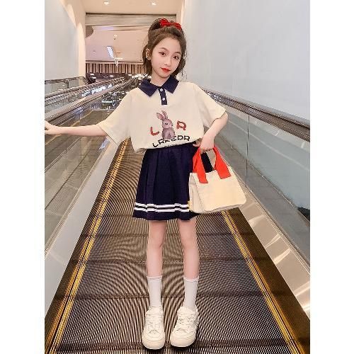 Picture of Girls' Summer Suit 2025 New Trendy Brand Short-Sleeved Shorts Girls Summer Thin Breathable Kidsren's Two-Piece Set