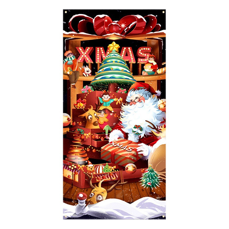 Cross-border New Christmas Door Cover Curtain Banner Santa Claus Outdoor Decorative Hanging Cloth Wholesale Holiday Door Cover Customization