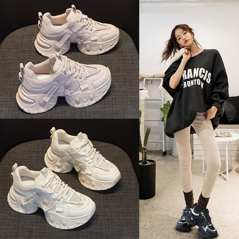 Dad's Shoes Thick-Soled Women's 2025 Spring New Inner Heightening Air Cushion Sole Sports Casual Breathable Mesh Dance Shoes