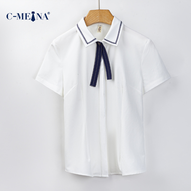Picture of Summer New White Women's Short-Sleeved Chiffon Blouse, Elegant and Slim-Fit for Commuting, Fashionable and Stylish