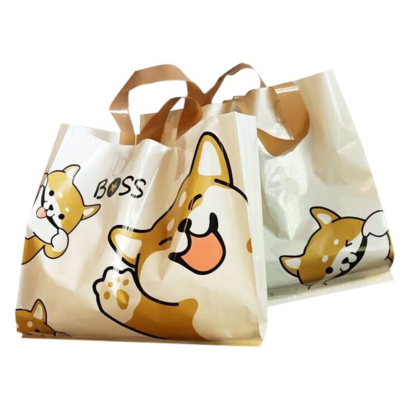 Plastic Clothing Tote Bags with Custom Logo Cartoon Print Clothing Store Bags Ins Style Shopping Clothing Handbags