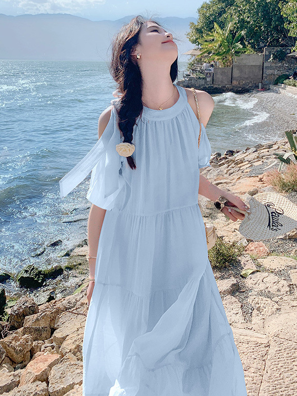 Picture of Internet Popular Style Summer New Shoulder Loose Elegant Lace-up Vacation Fashion dress Women's A1997131