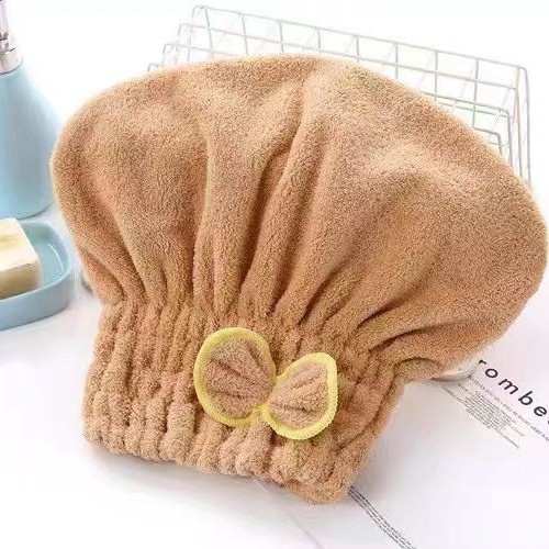 Picture of Coral Velvet Dry Hair Cap with Bow for Women, Thickeneded Shampoo Bag, Absorbent Princess Hat, Hair Factory Wholesale, Fast Water Absorption