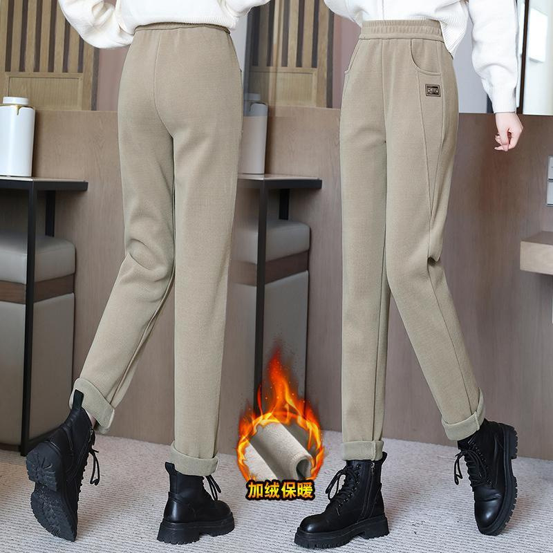 2024 New Autumn and Winter Velvet Thickeneded Casual Pants, Slim and Fashionable High-Waisted Warm Pants, Loose Velvet Small-Leg Pants