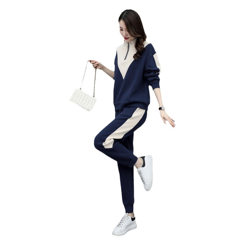 Stylish Sweatshirt suit Women's Autumn and Winter New Korean Style Vertical Collar Fashionable Warm Two-piece Casual Sportswear Two-piece Set