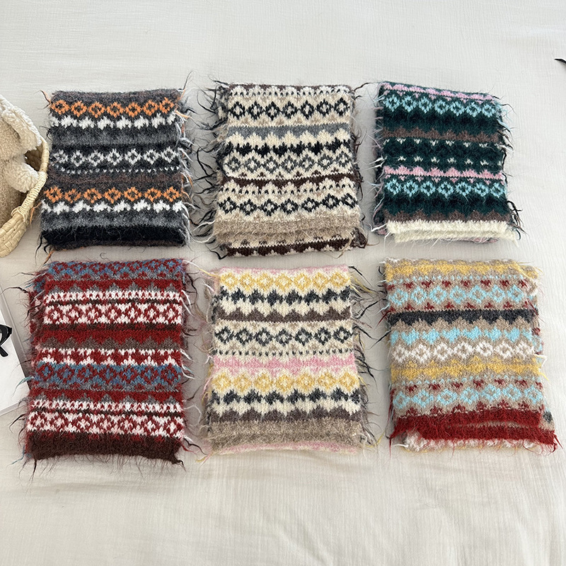 Fairisland Jacquard Design Autumn and Winter Warm Wool Scarf Women's Thickened Ethnic Style Retro Student's Fashionable Knitted Scarf