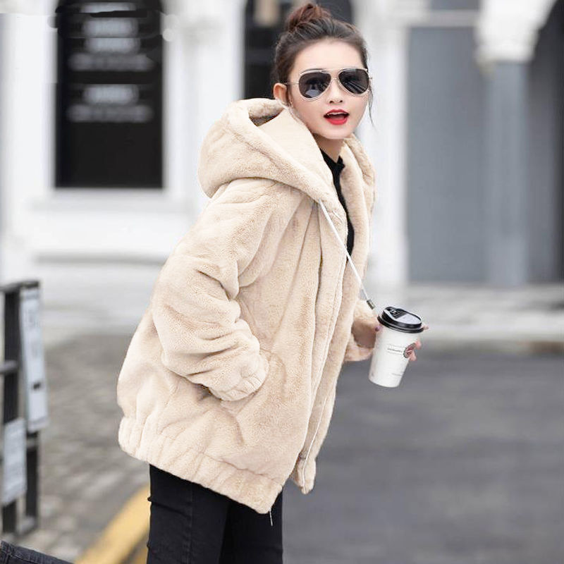 Picture of Winter Double-Sided Velvet Jacket Casual Versatile Warm Women's Large Size 2025 New Loose Hooded Zipper Long-Sleeved Trendy
