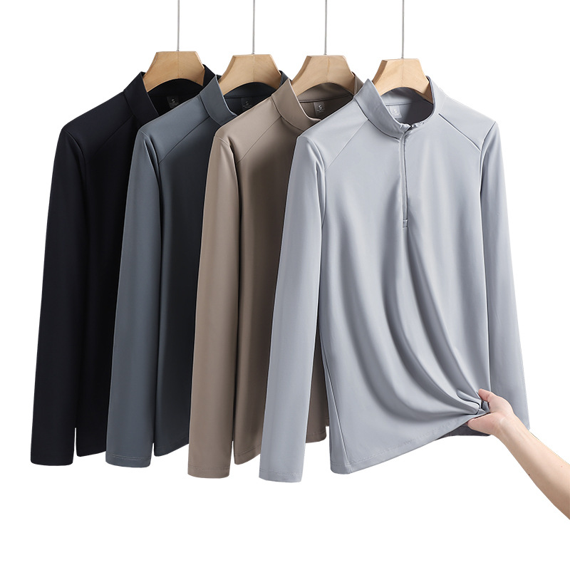 25 spring and autumn collar half open high elastic long sleeve di a special T-shirt women's outdoor sports gown men's inner jacket