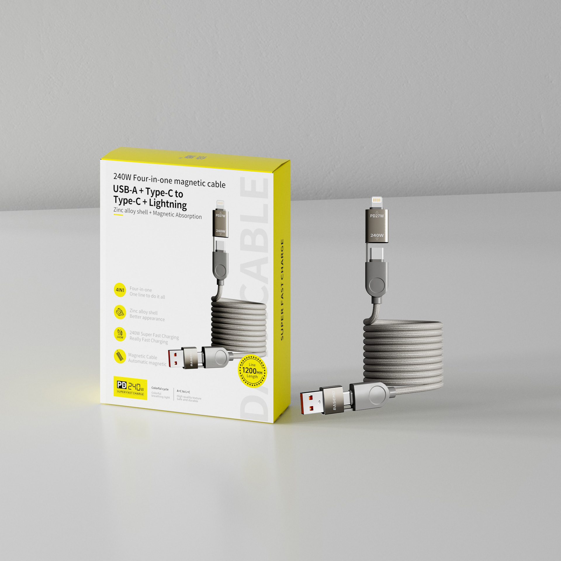 Picture of [Pin Control Excellent] Double Magic Magnetic Data Cable 240W Suitable for Huawei Pd Fast Charging Apple 16 Braided Fast Charging Cable