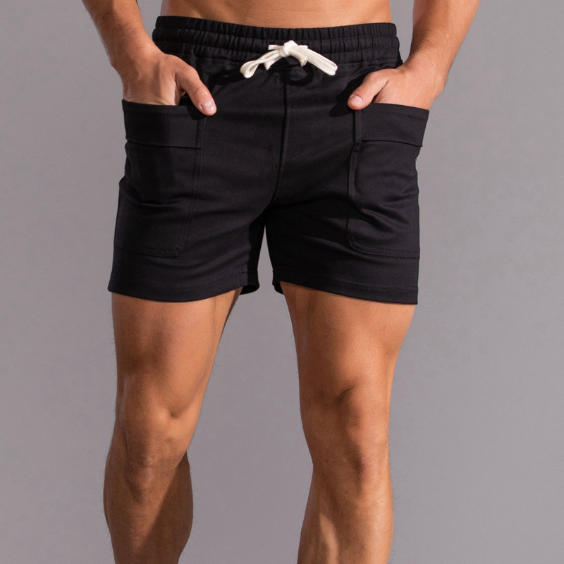 Amazon Men's Pocket Shorts Sports Shorts Solid Color Casual Plus Size Cycling Fitness Training Running Three-Point Cross-Border