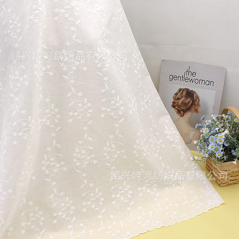 Picture of in stock variety of pure cotton hollow embroidered fabric bilateral positioning perforated spring and summer children's clothing dress white embroidered fabric