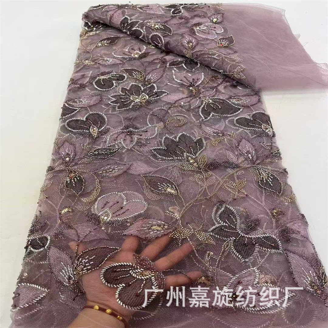 French Phalaenopsis sequin bead tube embroidery fabric European and American wedding dress evening dress heavy industry cheongsam lace embroidered cloth lace