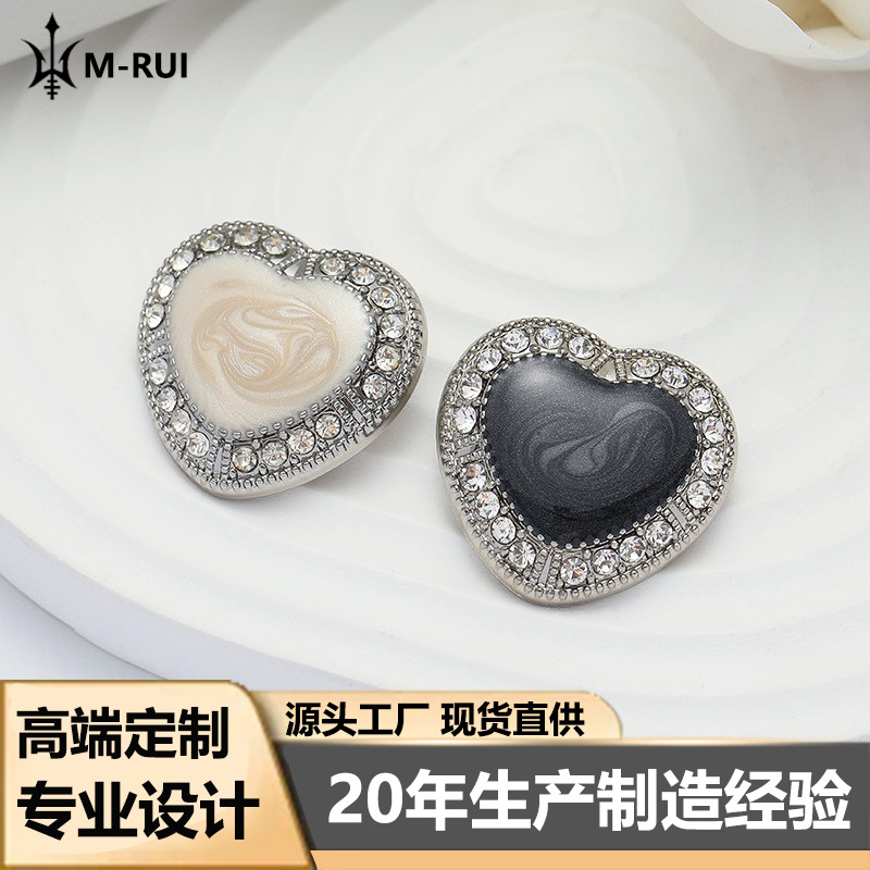 Chanel Style Heart-shaped Metal Concave Oil Button Women's Knitted Cardigan with Diamond Button T-shirt Top Love Button