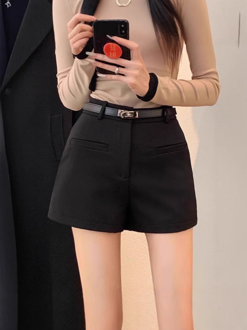 2025 Spring New Korean Style High Waist Temperament Versatile Slim Hot Girl Suit A-Line Casual Wide Leg Shorts Women's Clothing