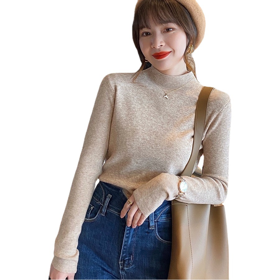 Women's wool sweater Autumn New half turtleneck bottoming shirt autumn and winter versatile Western style long sleeve inner wear slim top