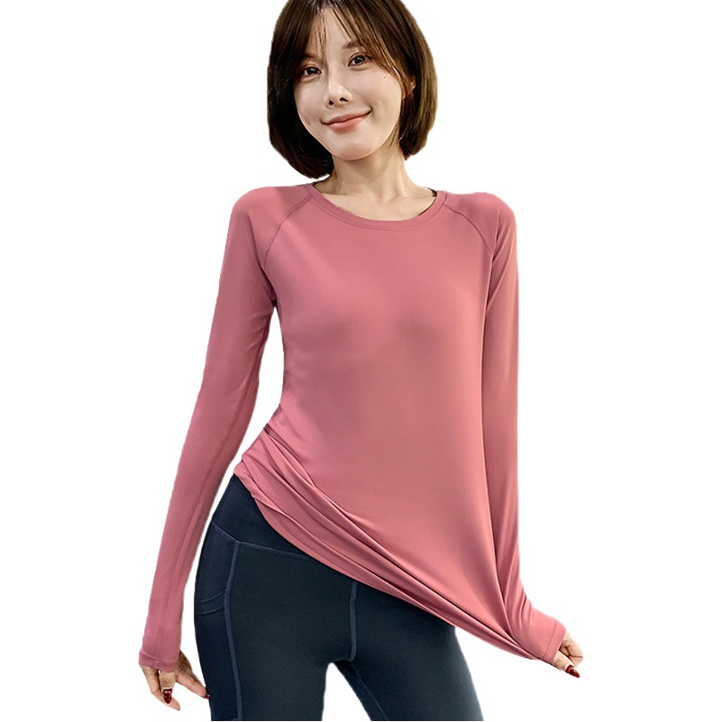 Quick-drying sports top women's slimming long-sleeved T-shirt fitness clothes plus size yoga clothes spring and autumn running professional fitness clothes