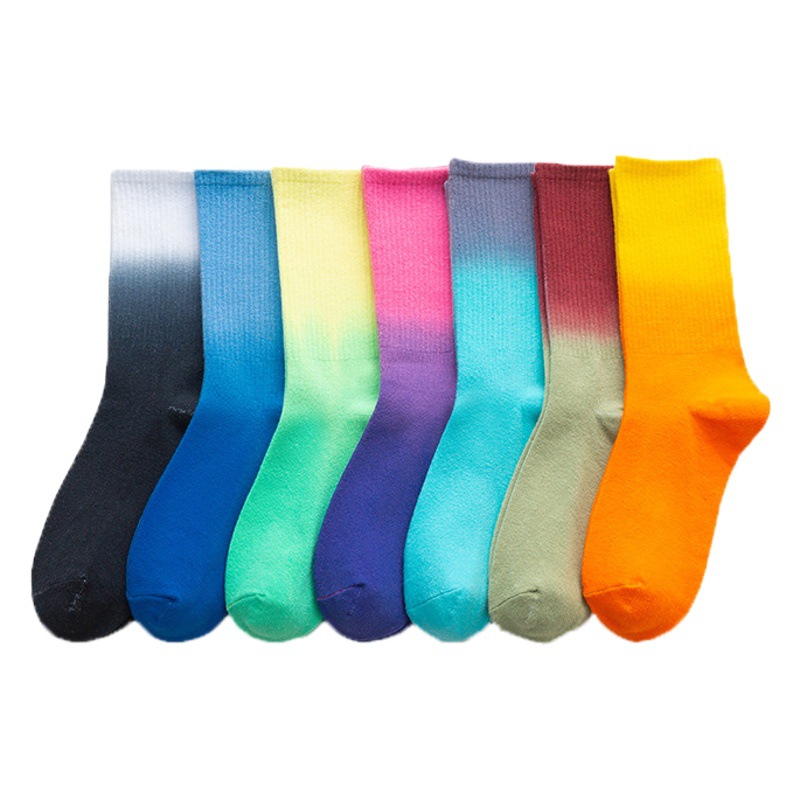[Gradient Socks] Mid-Calf Sports Socks for Women Ins Fashion Brand Outer Socks European and American Street Skateboard Casual Tie-Dye Socks