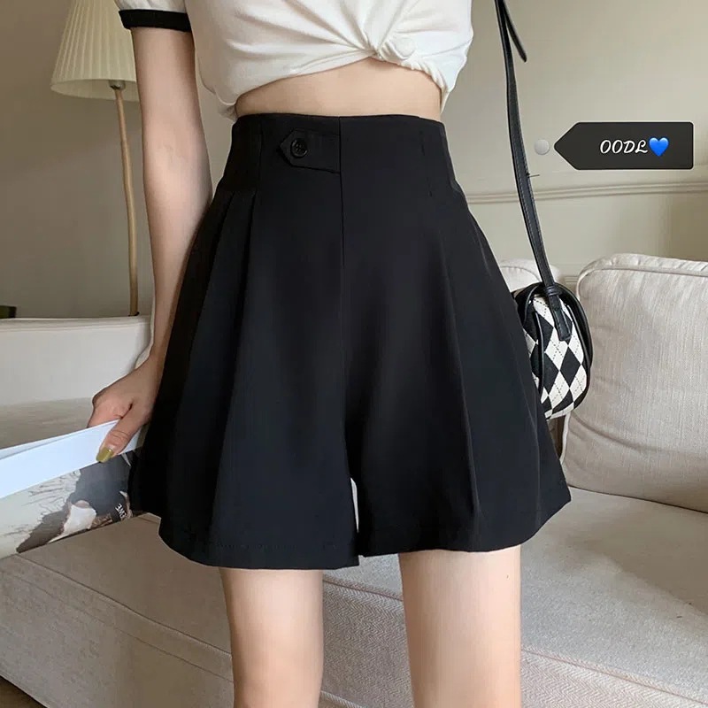 High Waist Slimming Suit Shorts Women's New Hot Pants chubby girl Wide Pants A Outer Wear Word Summer 2023 Casual Black