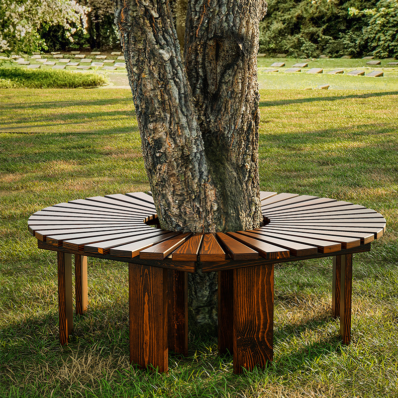 Wholesale Outdoor Tree Bench Anti-Corrosion Wood Park Chair Tree Pool Outdoor Leisure Seat Courtyard Stool Garden Round Long