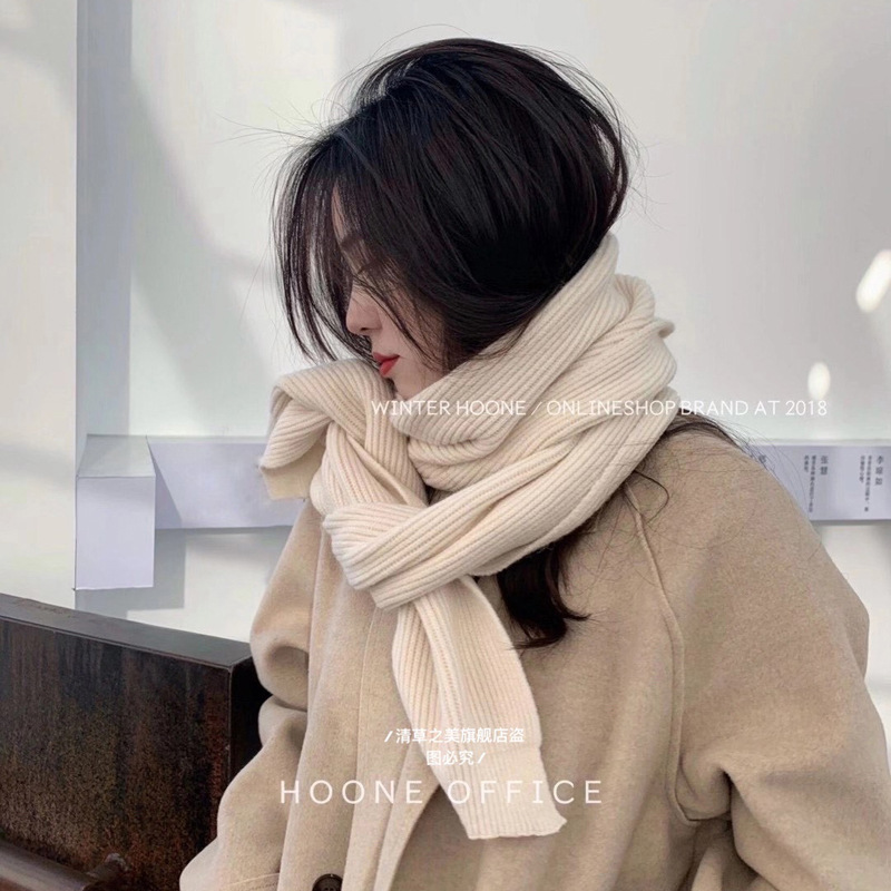 Picture of Korean Style Scarf 2024 Winter New Solid Color Internet Celebrity Female Couple Student All-match Knitted Thickened Warm Neck for Men