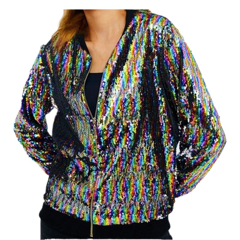 Cross-border Ebay2021 fashion sequin fashion Amazon autumn and winter colorful sequins long sleeve women's coat INS