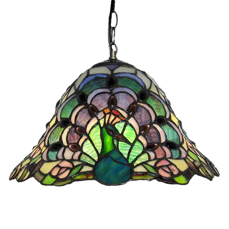 Huijing Tiffany Chandelier Stained Glass Lighting Blue Peacock Led Lamps Hotel Villa Light Luxury Home Decor