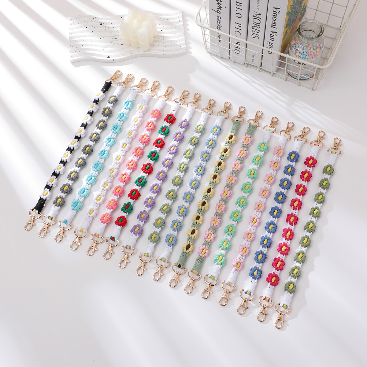 Cross-border Nordic-style hand-woven daisy cute flower Stanley water cup with water cup rope cup set silicone ring