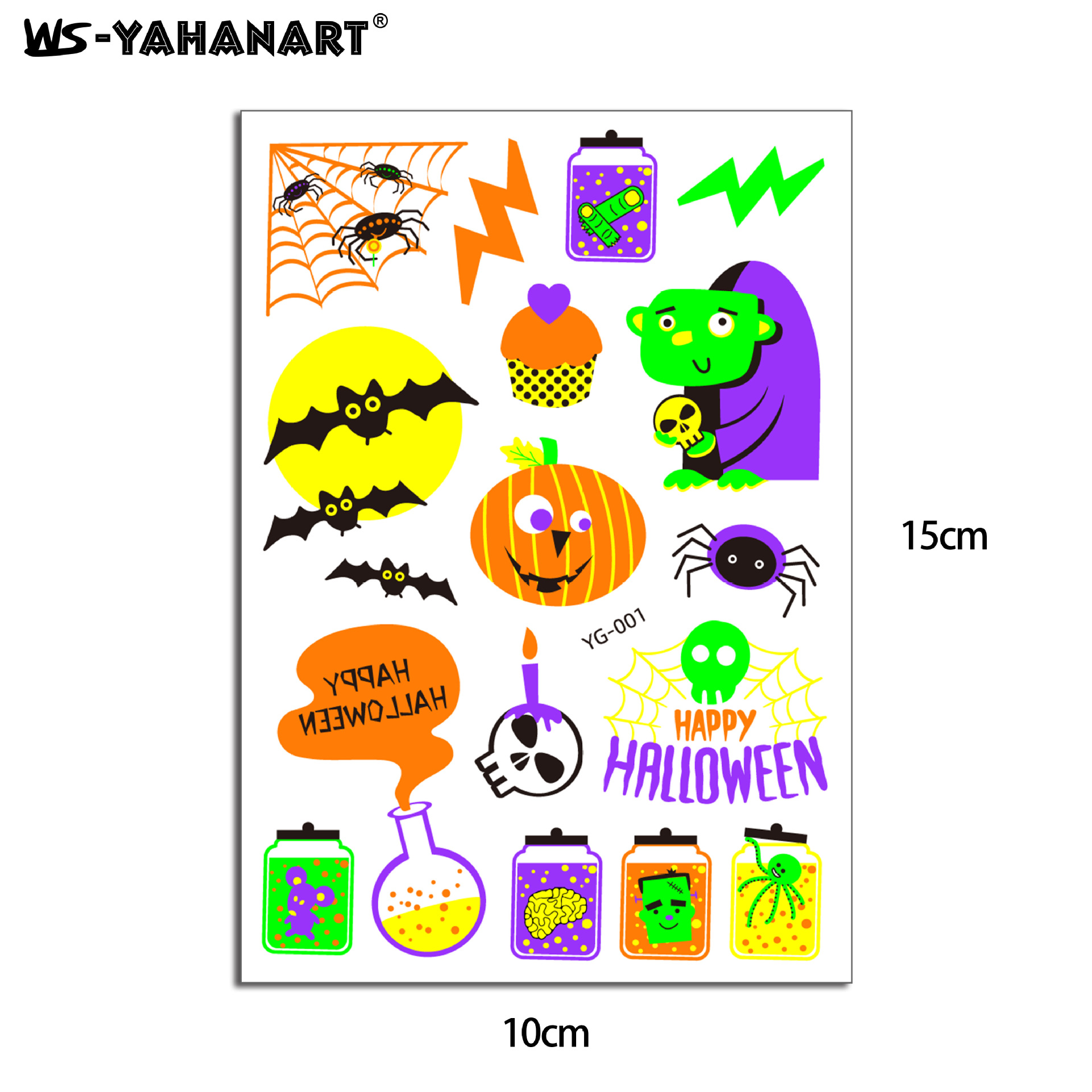 Picture of New Halloween Ghost Festival Fluorescent Cartoon Tattoo Sticker Environmentally Friendly Face Glowing Pumpkin Children's Tattoo Sticker