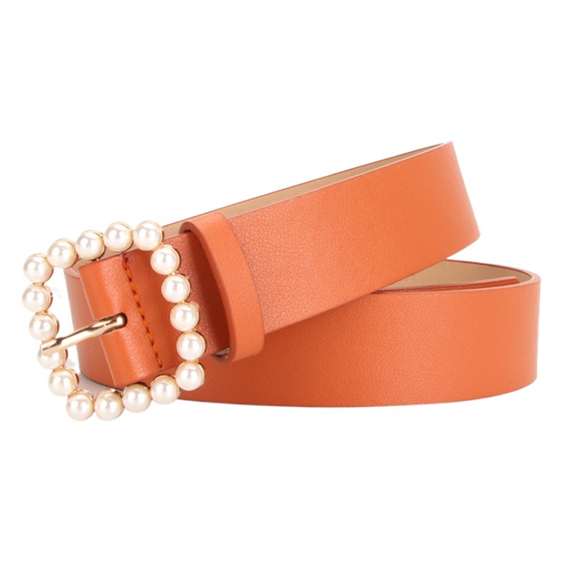 Square buckle pearl belt fashion versatile sweet cute ladies belt fashion elegant decorative clothing collocation