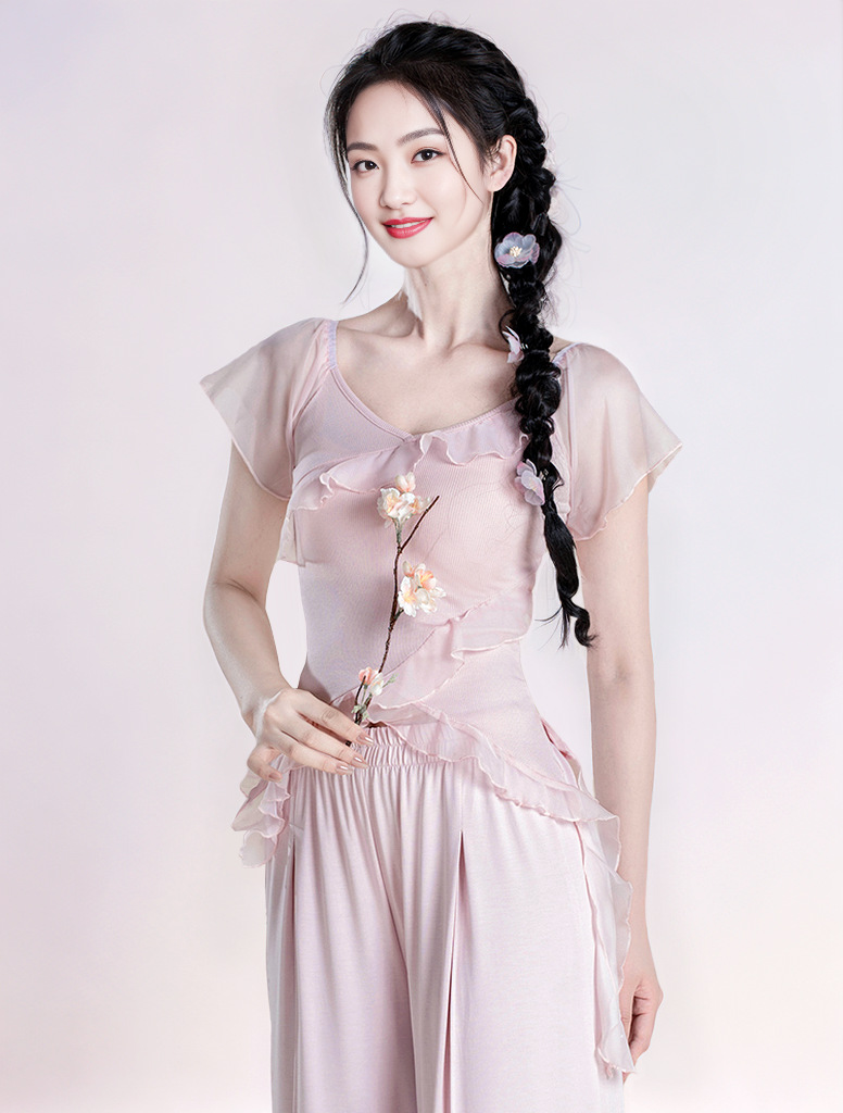 Classical Dance Clothing Tops Summer Body Training Clothing for Women Chinese Dance Modern Dance Ruffled Short-Sleeved Practice Clothing for Adults