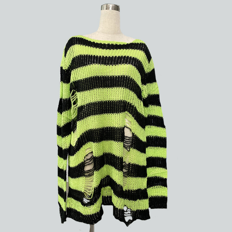 Picture of Mohair New European and American Export Loose Stripesd Knitwear Women's Mid-Length Pullover Hole Thin Cross-Border Knitwear