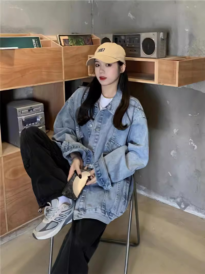 Denim Tops Women's 2025 Autumn and Winter New Korean Style Loose Bf Internet Celebrity Spring and Autumn Denim Tops Lazy