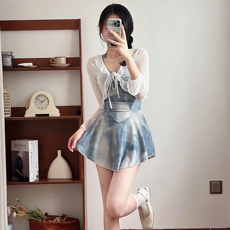 Tie-Dye Blue Swimsuit Women's 2025 New Sexy Belly-Covering Slimming Spice Girls Internet Popular Pure Wind Hot Spring