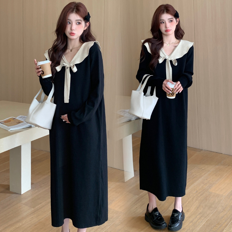 Picture of Internet celebrity autumn and winter New Korean style fashion Loose Doll Lotus collar pregnant women's mid-length knitted sweater dress