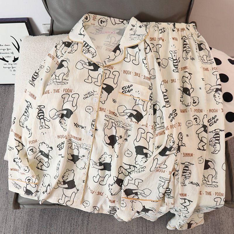 Picture of Online Celebrity Live Dopamine Color Striped Long Sleeve Pajamas Women's Loose Bubble Wrinkle Cute Cross-border suit Foreign Trade