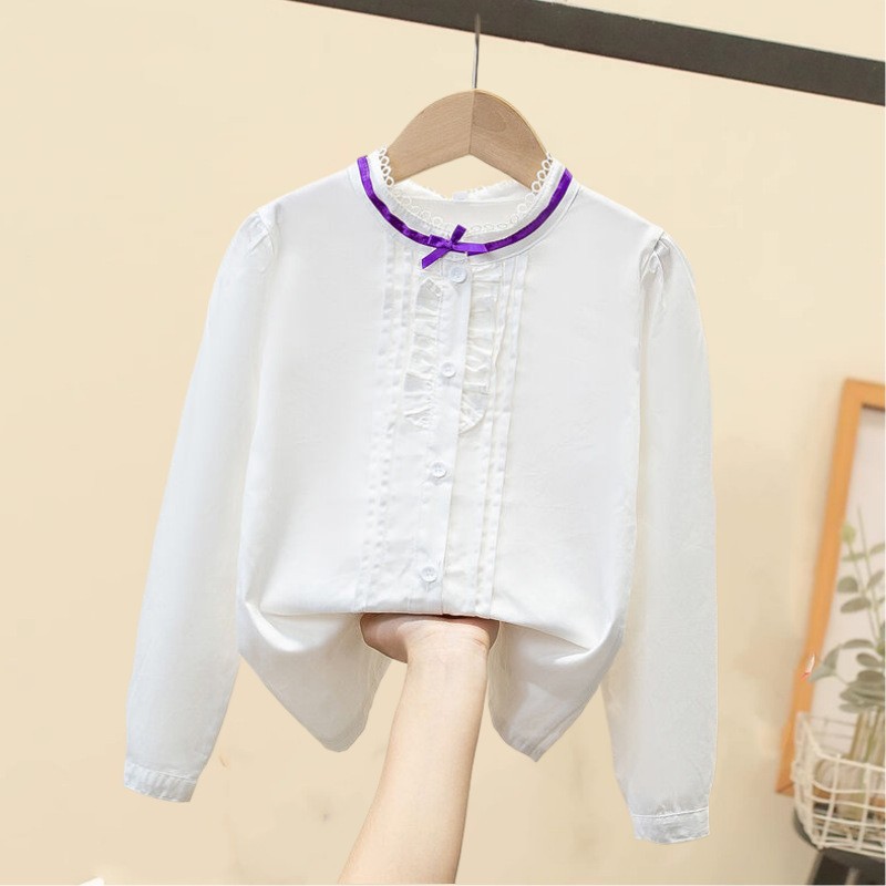 Picture of Children's Shirt White Long Sleeve Spring and Autumn Class Clothing Performance Clothing Lace Girl Student Clothing 2024 New Style Girl's Spring and Autumn