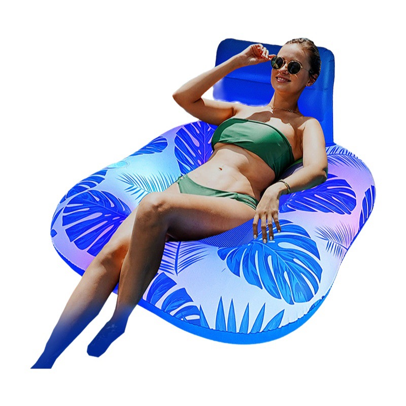 Inflatable water seat luminous swimming ring LED solar hole floating row sunshade U-shaped recliner floating row maple leaf floating bed