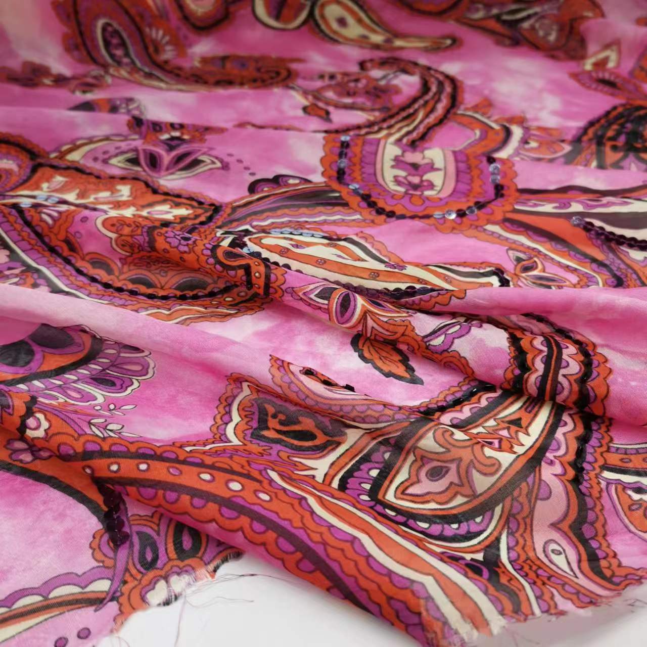 Studded Beaded Sequins Silk Chiffon Fabric 8 Mm 100% Silk Chiffon dress Scarf Wide Fabric