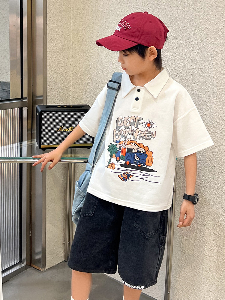 Picture of 100% boys' polo shirt monster RV T-shirt 2023 new medium and large Children primary and secondary school boys trendy cool