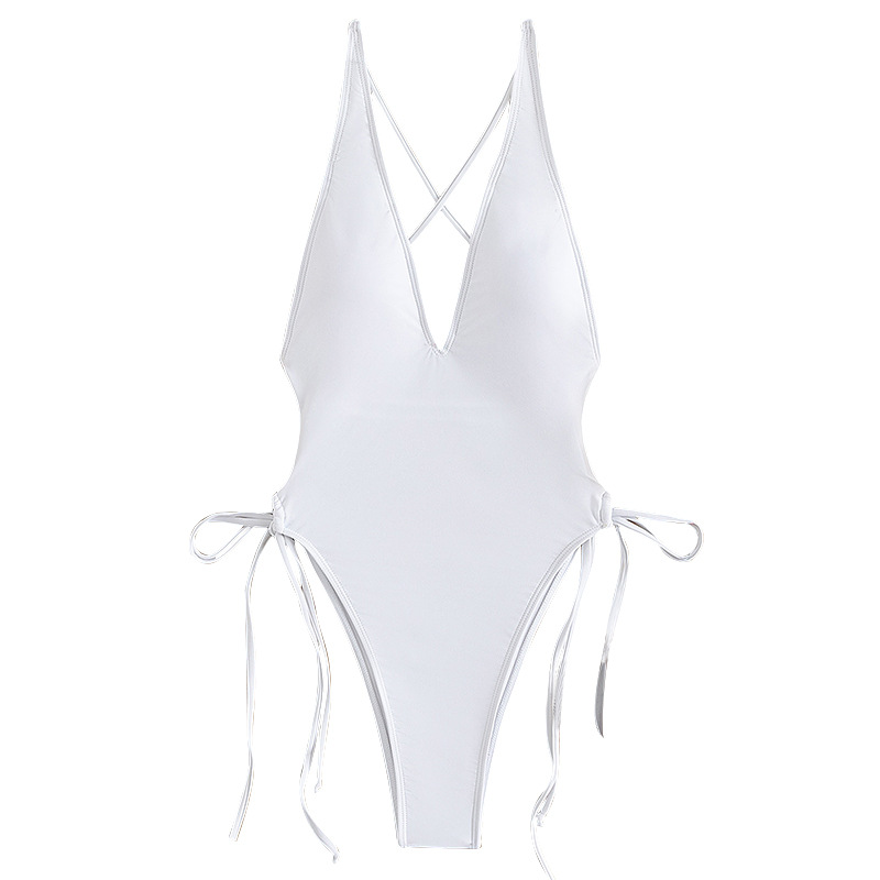 Picture of Cross-Border European and American Pure Color Deep V Sexy Bikini One-Piece Swimsuit Women's High-End Bikini Beach Spa Swimsuit