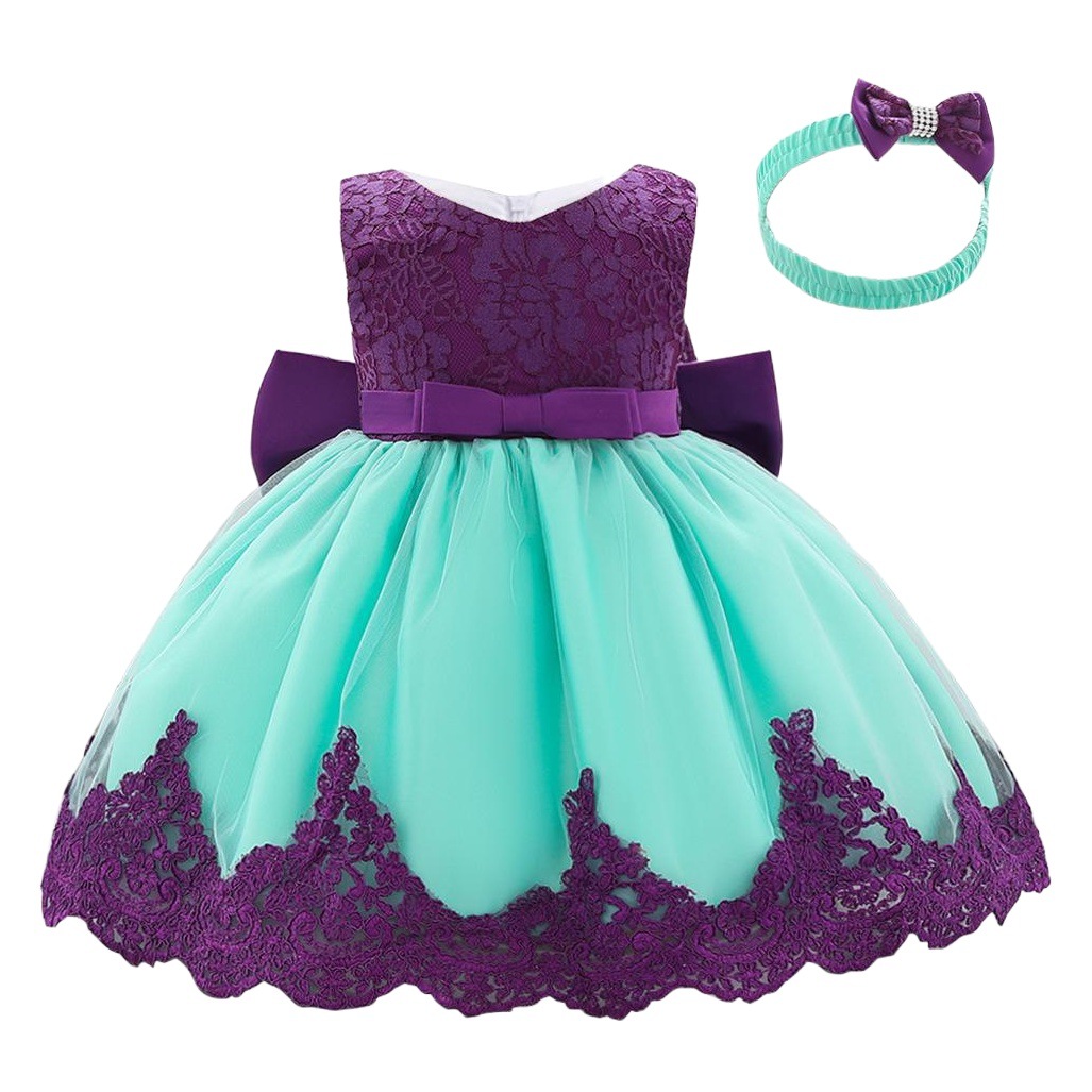 Picture of Amazon Baby Dress Big Bow Lace Wedding Dress Princess Dress Baby One Year Old Washable Dress with Hairband